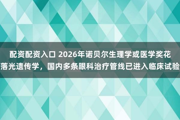 配资配资入口 2026年诺贝尔生理学或医学奖花落光遗传学，国内多条眼科治疗管线已进入临床试验